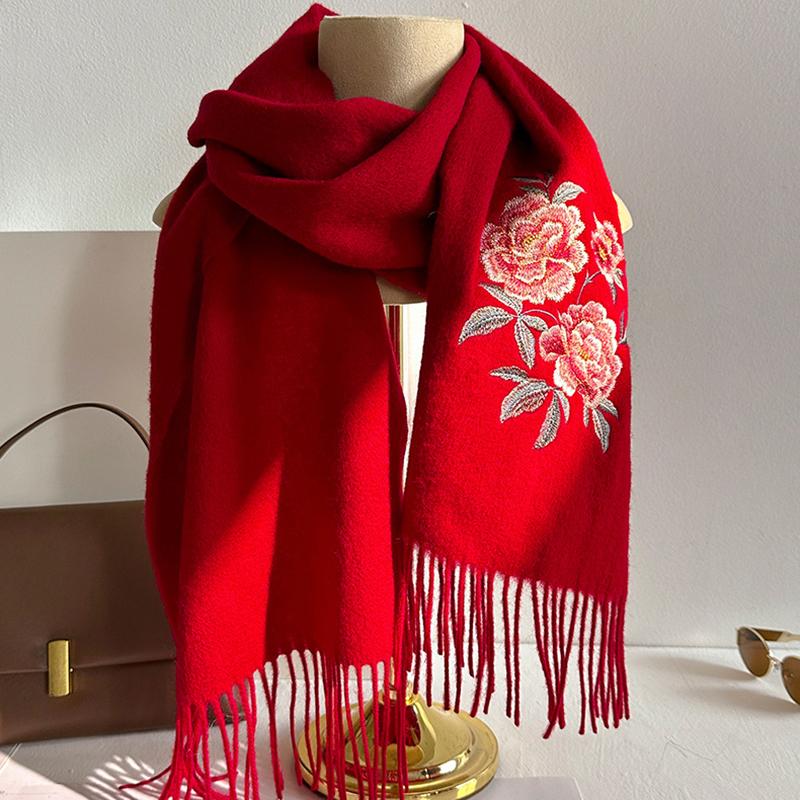 Winter Scarf for Women Long Warm Embroidery Cashmere Scarves Hijab Solid Lady Shawl Wrap Female Pashmina Bandana Head Scarf