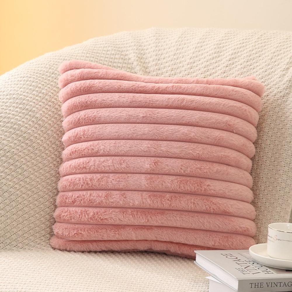 

Thick Striped Square Pillow Cushion Cover Soft Plush Pillow Case Protector New Throw Pillow Cover 45x45cm розовый