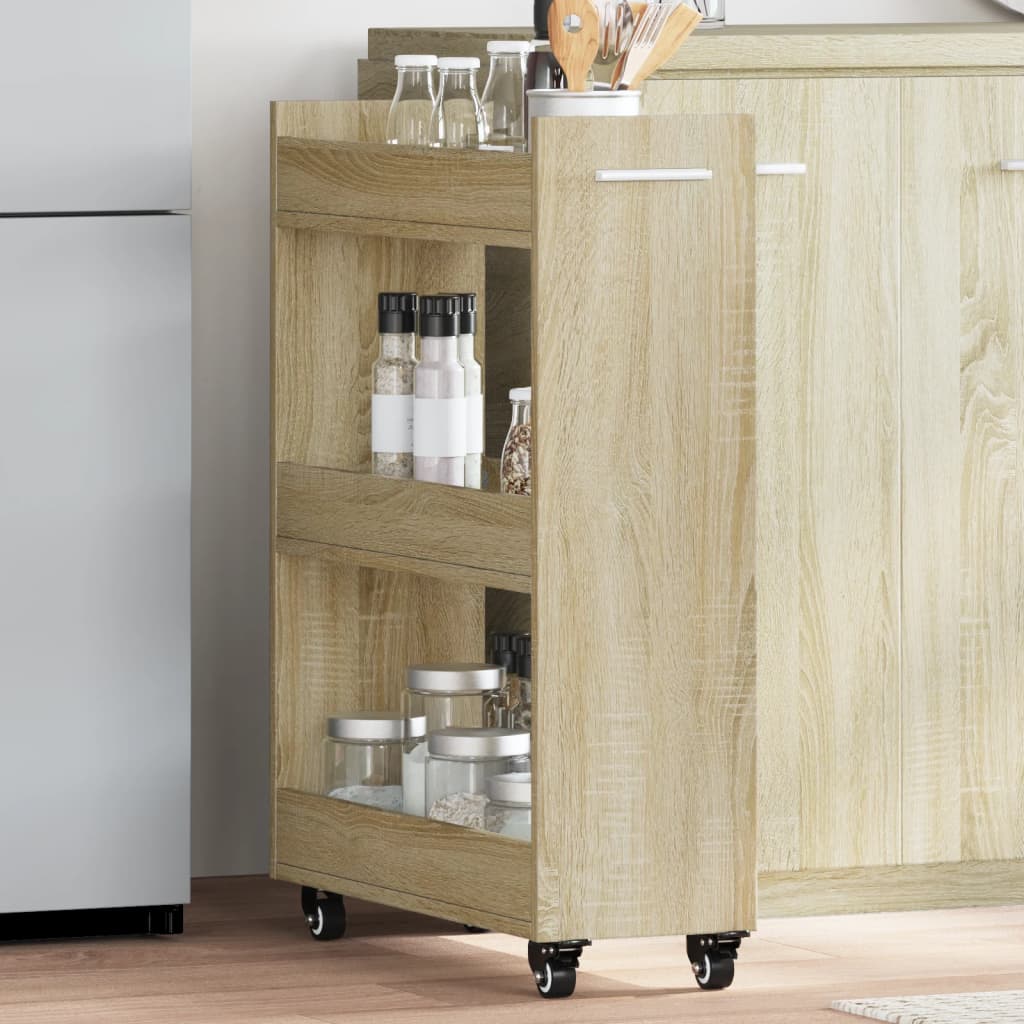 Cabinet with Casters Sonoma Oak Finish 60 X 22 X 79 Cm Engineered Wood