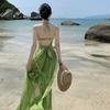 French Green Backless Suspender Dress Women's Summer Dopamine Dali Yunnan Thailand Seaside Vacation Beach Dress