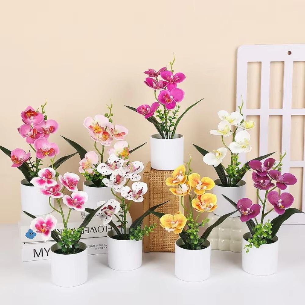 Accessories Simulation Bonsai Multicolor Faux Phalaenopsis Potted  Desktop Oranemnt
