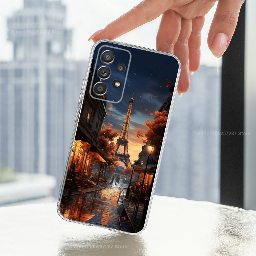 Krajina Eiffelovy věže Pouzdro na telefon Pro Samsung A51,71,30,S21,10,20,Ultra,FE,Lite, S22,23,9,PIus,Průhledné, Silikonové
