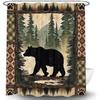 Cabin Bear Shower Curtain, Rustic Deer Hunting Decor Bath Curtains, Farmhouse Country Wooden Camping Forest Waterproof Fabric Bathroom Accessories
