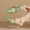 New Chinese-style National Shoes 2025 Summer New Single Shoes Lady Retro Mint Green High-heeled Sandals Temperament with Cheongsam