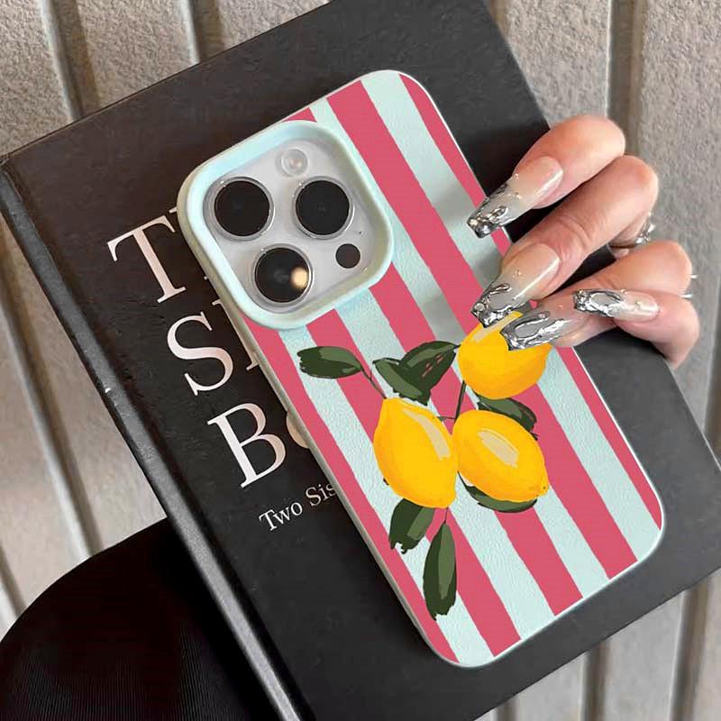 Lemon Pink Stripe Design Soft TPU Case for IPhone 16 15 13 11 Pro Max 14 Plus 12 X XS XR Shockproof Protective Cover Shell
