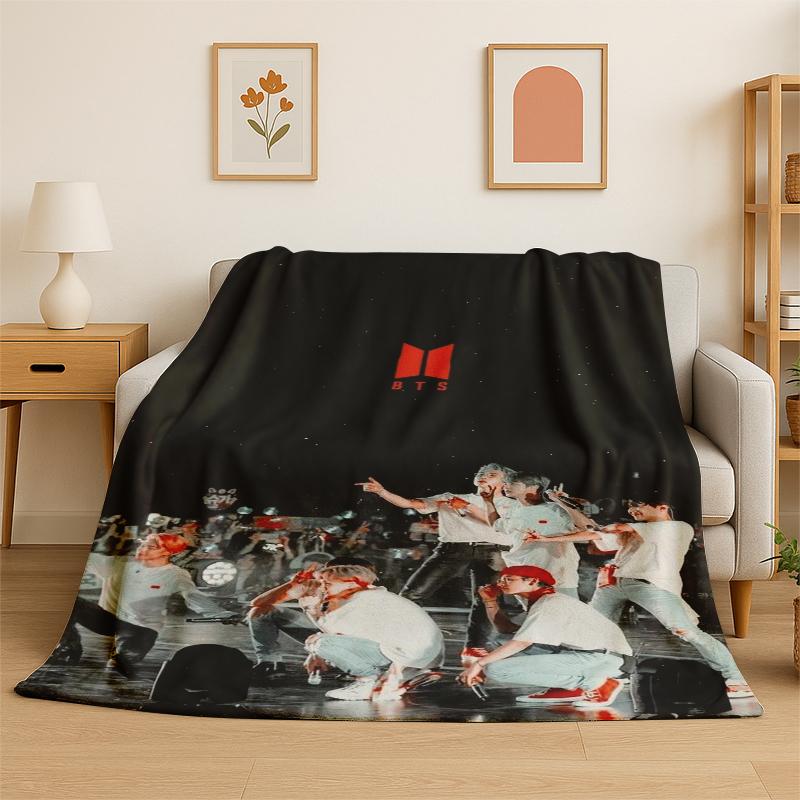 Kpop BBTS Fashion Group Star Flannel Blanket Soft Warm Throw Blanket for Bedroom Living Room Bed Travel Camping Picnic Gift