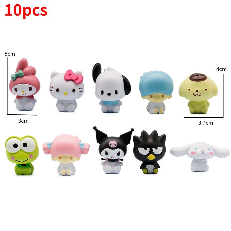 Adorable 10 Piece Anime Car Set Featuring My Melody Hello Kitty And Kuromi Pvc Figures Without Car