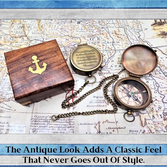 Nautical Compass Go Confidently In The Direction of Your Dreams  Thoreau Poem Engraved Solid Brass Navigational Compass Wooden Box