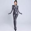 Erotic Jumpsuits Zipper Open Crotch Full Body Satin Oil Glossy Rompers Gloves Tights Shiny Sexy Bodysuit Women Club Party