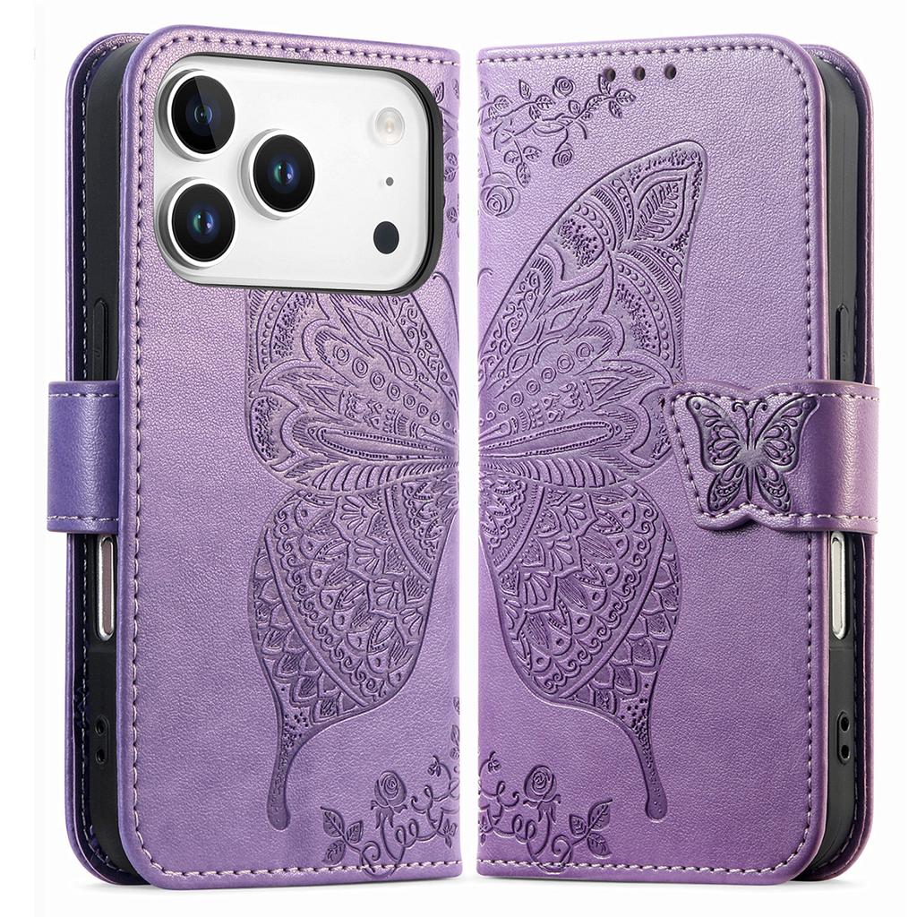 For iPhone 17 Pro Max Case with Strap Butterfly Pattern PU Leather Wallet Phone Cover