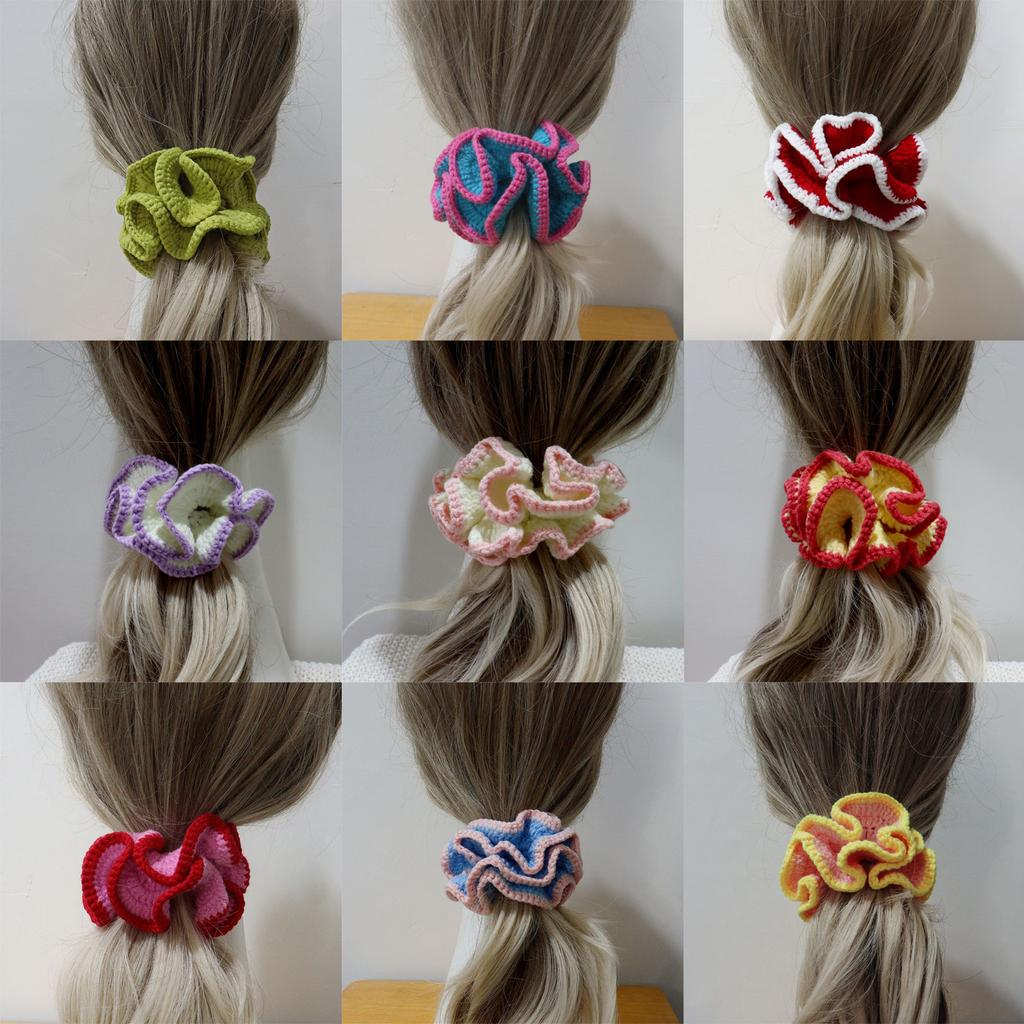 Colorful Knit Hair Scrunchies With Color Contrast Details Soft Hair Tie Elastic Bands Accesories For Women And Girls