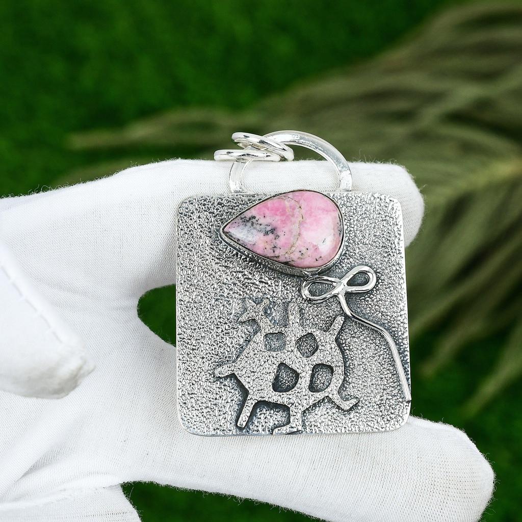 Sisters Day Deal 925 Sterling Silver Pear Rhodonite Gemstone Daughter Pendant