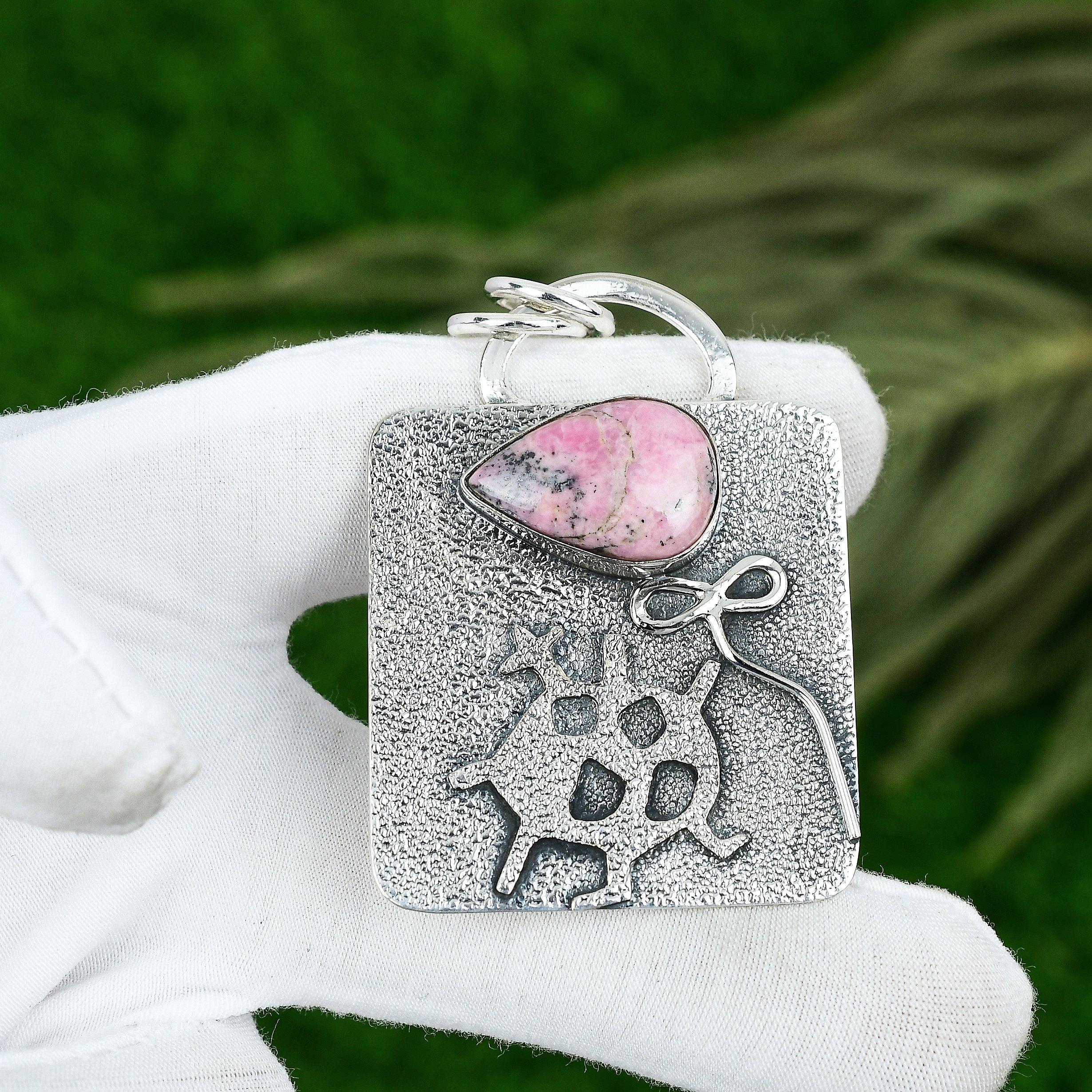 Sisters Day Deal 925 Sterling Silver Pear Rhodonite Gemstone Daughter Pendant