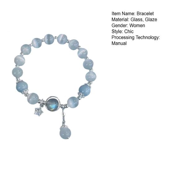 Brățară pentru femei, margele de sticlă, pandantiv cu clopoțel, frânghie elastică netedă, gradient reglabil, faux opal, bijuterii pentru încheietura mâinii, cadou de zi de naștere