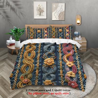 Knitted Pattern 3D Digital Polyester Three-Piece Quilt Cover Bedding Quilt Cover Pillowcase