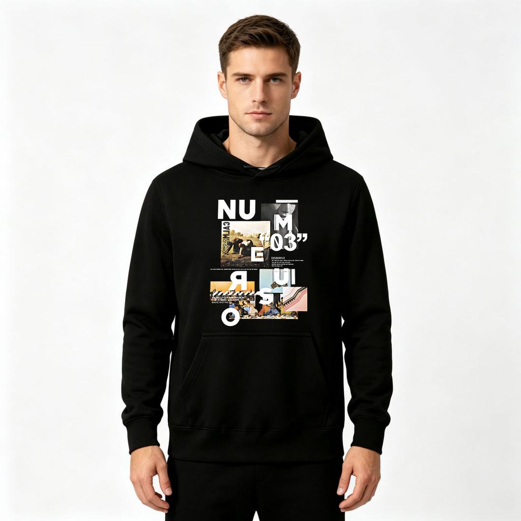 Men's Graphic Print Pullover Hoodie Casual Long Sleeve Comfortable Hooded Sweatshirt