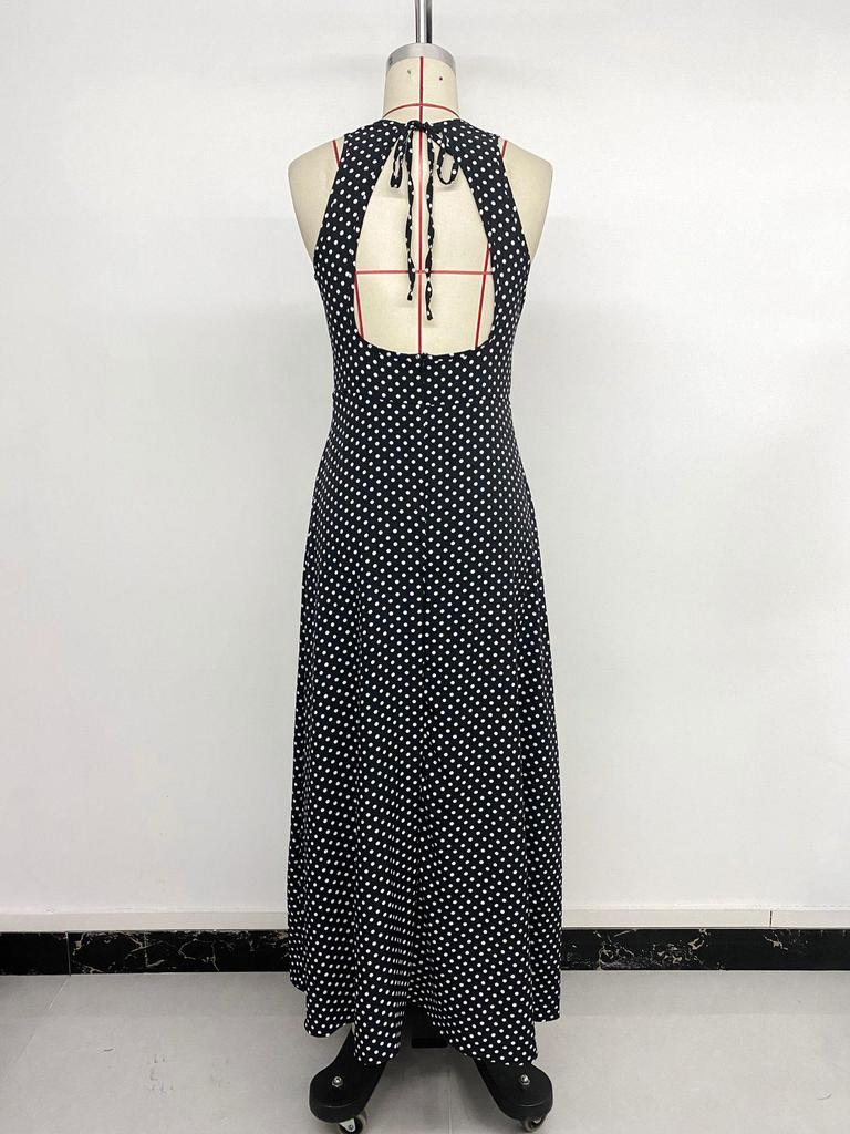 European & American Style Polka Dot Sleeveless Backless Long Dress (2026 New Summer Collection)