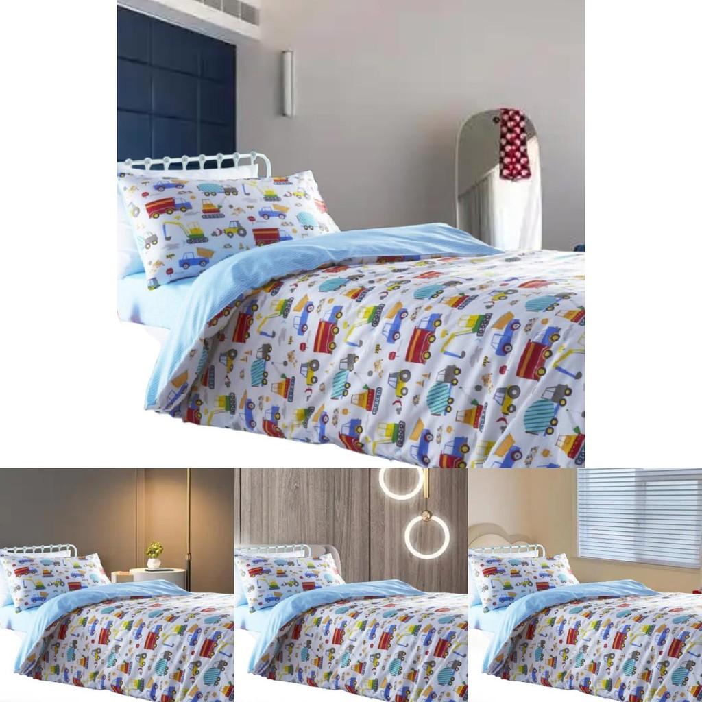 Car Trucks Diggers Cartoon Pattern 3d Digital Printed Bed Set With Polyester Cotton For Kids Bedroom Decor