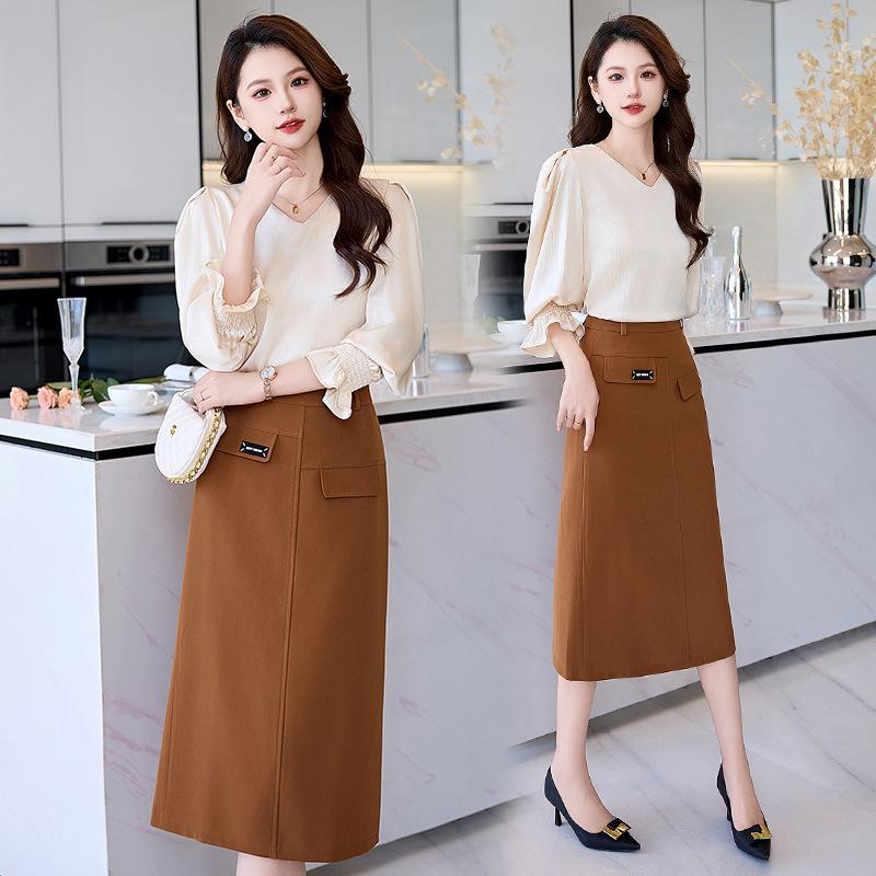 

Профессиональный костюм юбка весна и осень новый легкий роскошный модный темперамент знаменитости рубашка юбка-карандаш комплект из двух предметов XXL