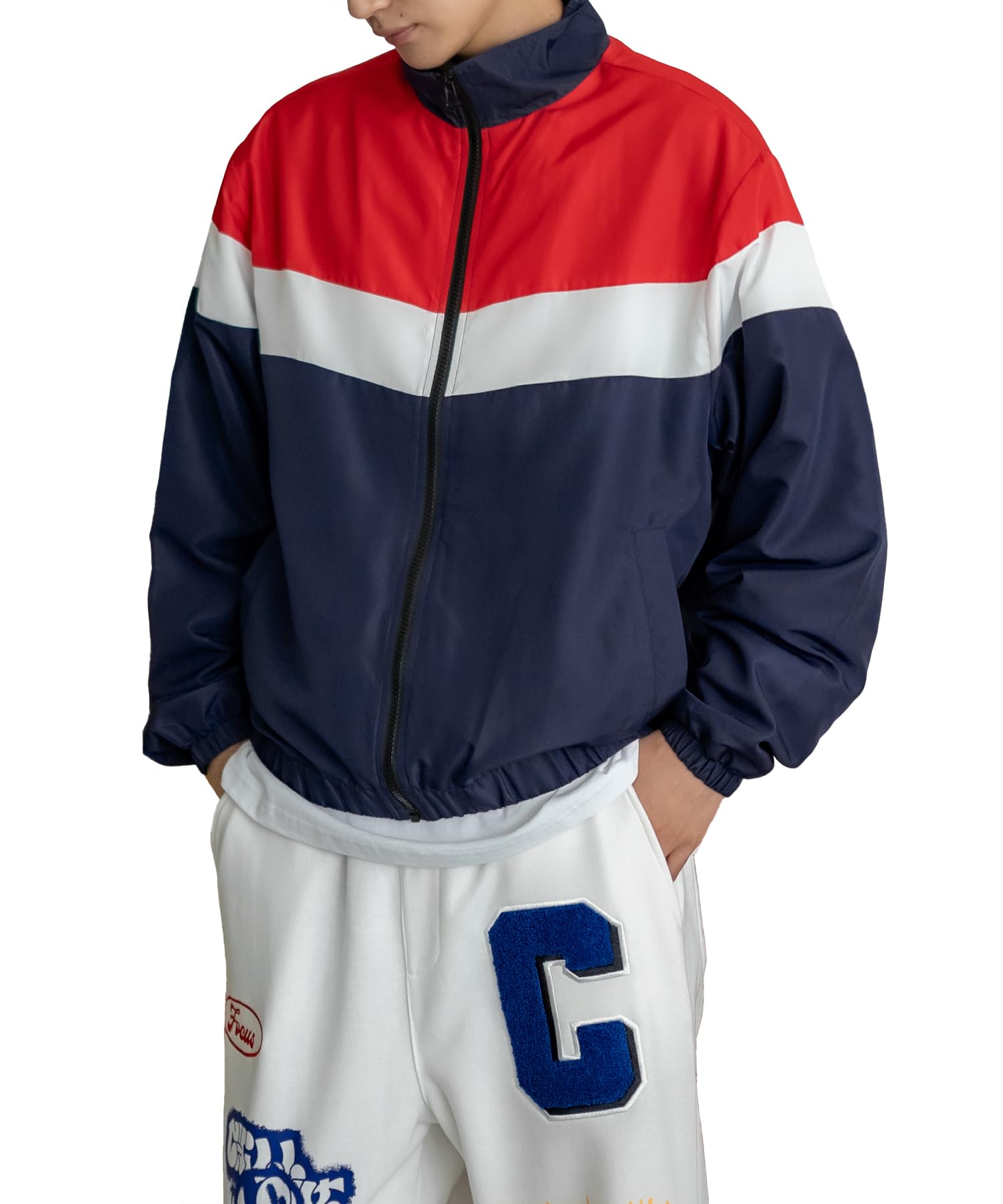

IMPROMES Men s Navy Nylon Jacket [SIDEWAYSTANCE] Tricot-Lined Stand-Up Blouson