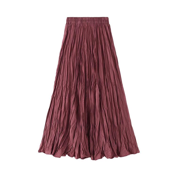 Fei Yuan Solid Color Pleated Maxi Skirt - Early Spring Fashion One Size