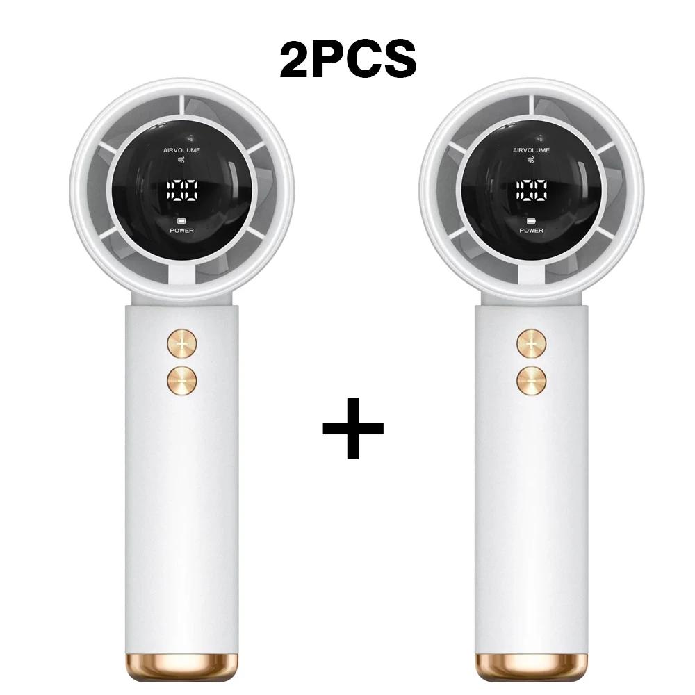 2PCS USB Rechargeable Handheld Fans Mini Turbo Cooling LED Power Display Portable Desk Fans for Indoor And Outdoor Use