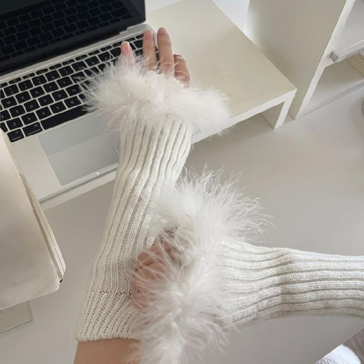 Punk Sleeve Feathered Gloves Wrist Warmer for Costume Party Short Mitten