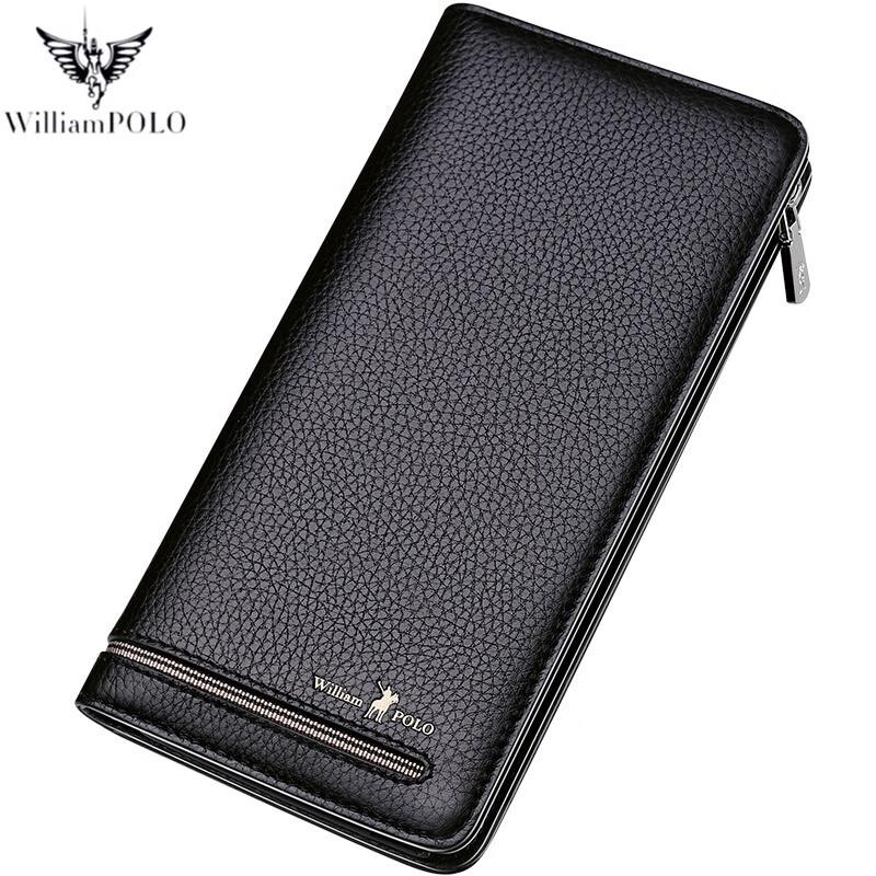 Мужской длинный кожаный кошелек WILLIAMPOLO с блокировкой RFID Lychee Grain