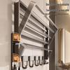 No-Drill Foldable Bathroom Towel Rack with Hooks and Storage Shelf
