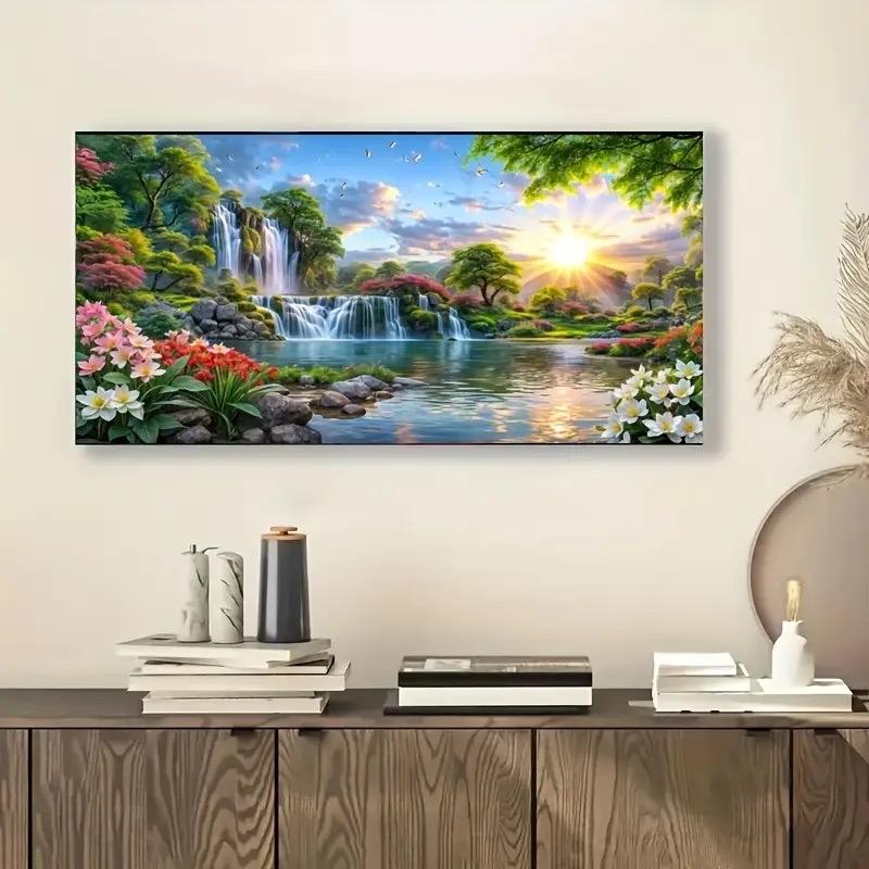 

Цветущие цветы DIY Мозаичная живопись Восход Водопад Пейзаж 5D Алмазная живопись Квадратный Круглый Страз Ручная работа Вышивка крестом Full Round 40x80CM