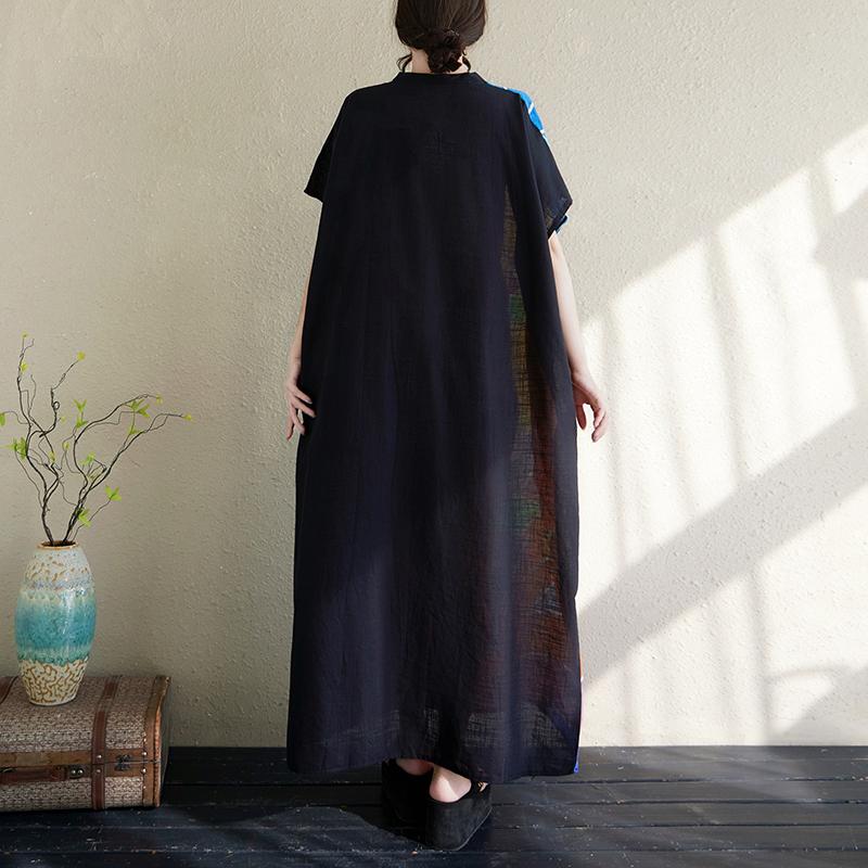 DIMANAF 2025 Summer Women Plus Size Dress Loose Printing Dress Pocket Elegant Basic Vintage Casual Maxi Dress