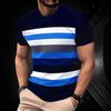 Men's Striped 3D T-shirt Casual Breathable Collar Short Sleeved T-shirt