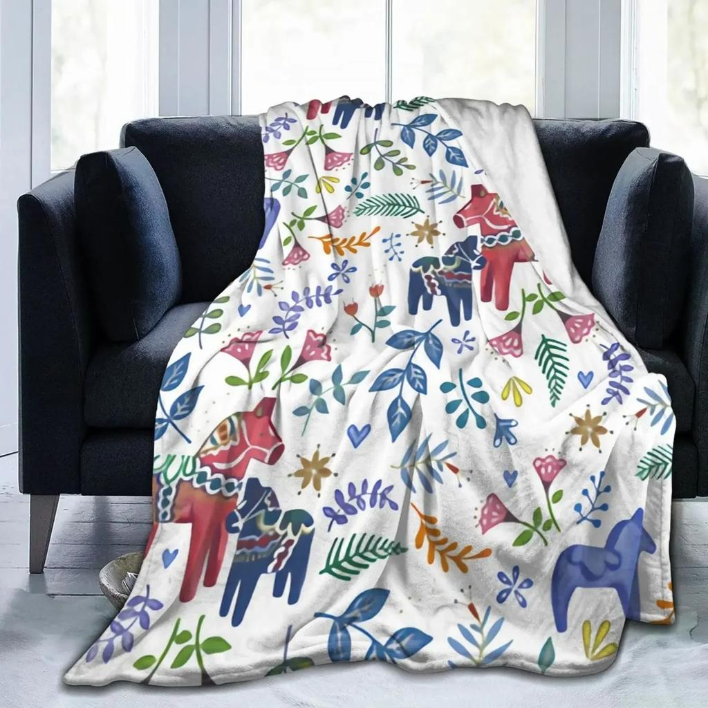 Horses Blankets Coral Fleece Plush Summer Nature Wild Animals Portable Lightweight Throw Blankets for Home Car Bedspreads
