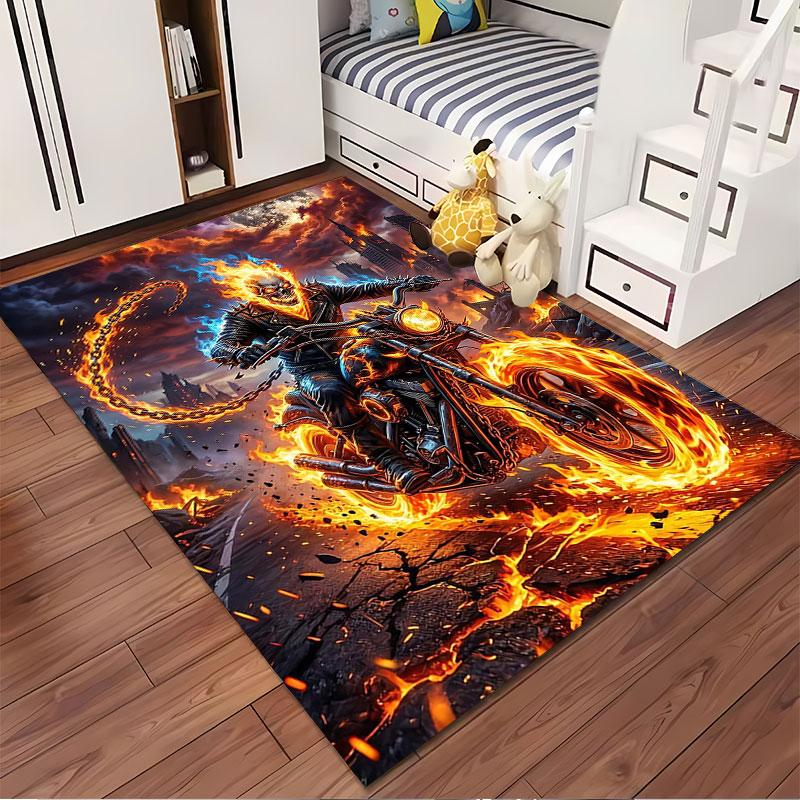 Flaming Skull Rider Carpet suitable as a non-slip mat for the living room or bedroom sofa