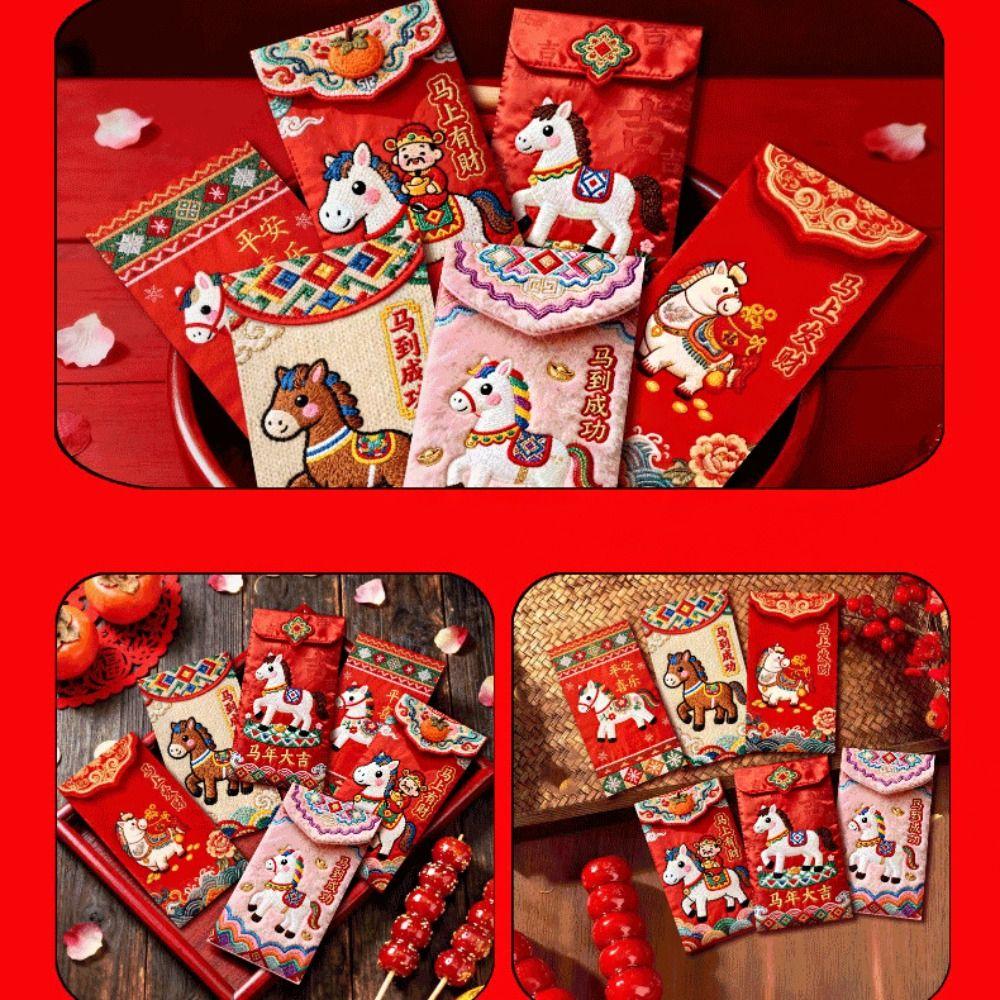 Cartoon Horse Year Money Envelope Flat Embroidery Style Money Bag  Chinese New Year