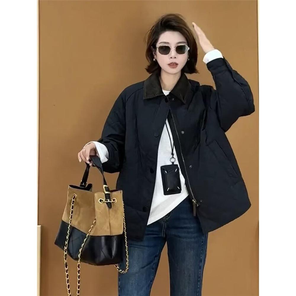 Women's Cotton-Padded Corduroy Collar Jacket - 2025 Autumn Collection, Casual, Loose, Lightweight, Popular Style