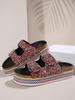 Plus Size Sequin Buckle Cork Slides - Outdoor Double Buckle Sandals
