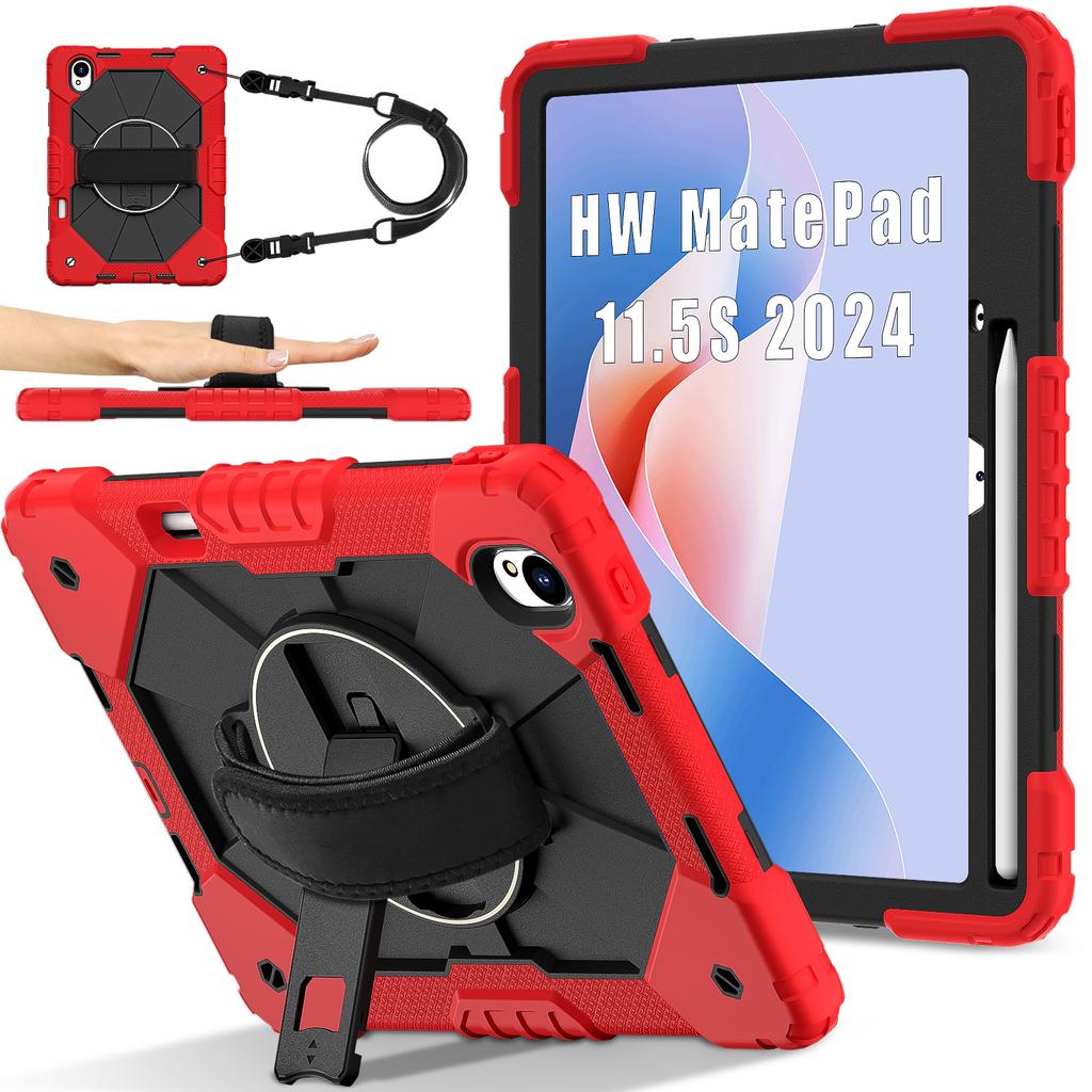 Stand Armor Case for Huawei MatePad 11.5 S 2025 2024 SLG-W50 SLG-W10 TGR-W09 360 Rotating Heavy Duty Cover with Shoulder Strap