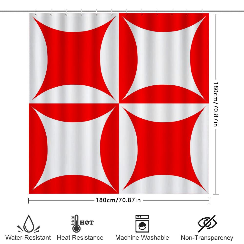 Red White Geometric Printed Shower Curtain Bathroom Decor Waterproof Fabric Easy Installation For Bathtub Or Walk-In Shower