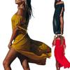 Irregular Cover-Up Dress Boat Neck Side Split Mid-calf Length Swimwear Dress for Beach