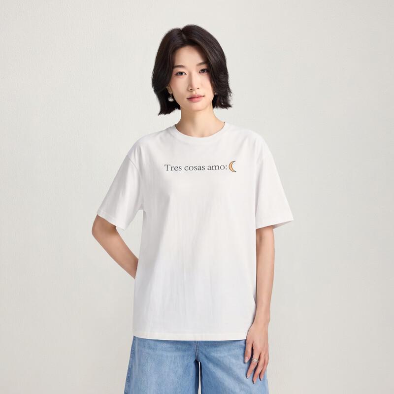 Northern Deer 100% Cotton Sun Moon Cat Print Women s T-Shirt S грязно-белый