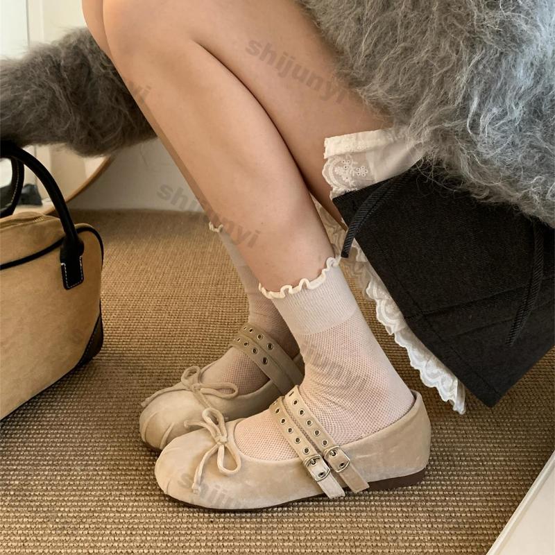 Women's Flat Ballet Shoes New Spring Summer Fashion Vintage Satin Mary Jane Shoes Female Elegant Bow Single Shoes Zapatos Mujer