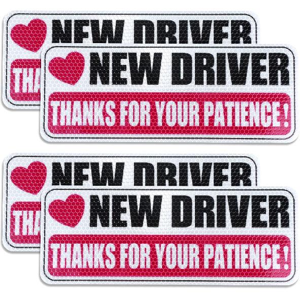 4 Piece New Driver Stickers Reflective New Driver Bumper Sticker Thanks for Your Patience Novice Drivers Sign Non-Magnetic Removable Car Decal for