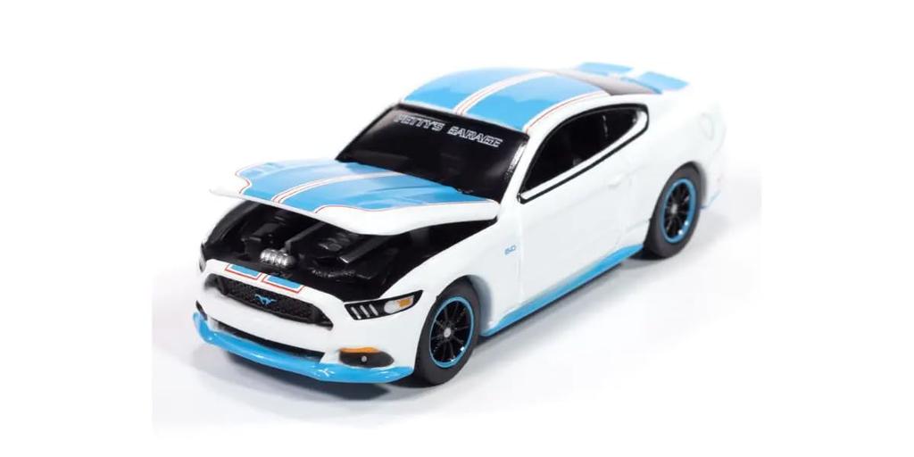Kyosho AUTO WORLD 1/64 Scale 2017 Ford Mustang GT Tribute White/Petty Blue Finished Model AWSP178B