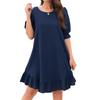 Women's Retro Cotton Linen Mid-Sleeve Round Neck Ruffle Dress