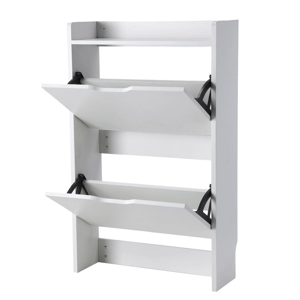 2 Tier Flip Drawer Shoe Cabinet Narrow Free Standing Shoe Storage Organizer with Adjustable Panel for Entryway Bedroom Living