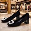 Silberne High-End-Flachboden-Einzelschuhe mit quadratischer Spitze und Strass für Damen, schwarze Pendler-Beanie-Schuhe für Herbst und Sommer