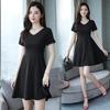 Hepburn Style Little Red Dress, Summer and Autumn New Korean Version of Thin V-neck Famous Temperament Short-sleeved Large-size Dress
