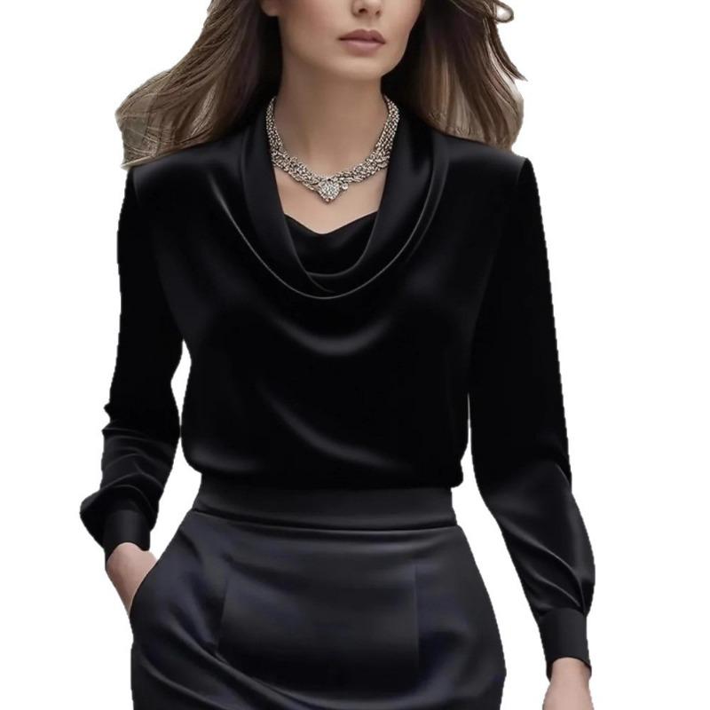 Neue Langarm-Bluse mit Schwingkragen, elegant, lässig, für Damen, Frühjahrsmode 2026, Büro-Damenhemden, einfarbig, Herbst, schmal geschnitten, einfache Kleidung