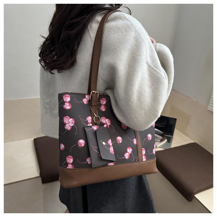 Einfaches Kirsch 3er Set Schultertaschen für Damen Große Kapazität Damen Pu Umhängetasche Tragbare Damen Einkaufstasche Handtaschen